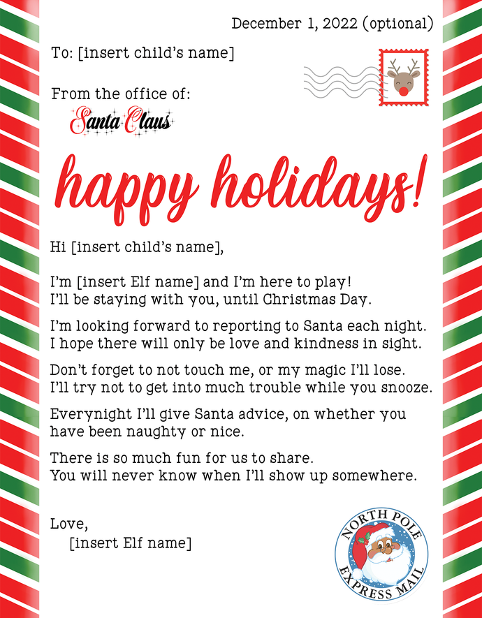 Customized Elf on the Shelf Welcome Letter